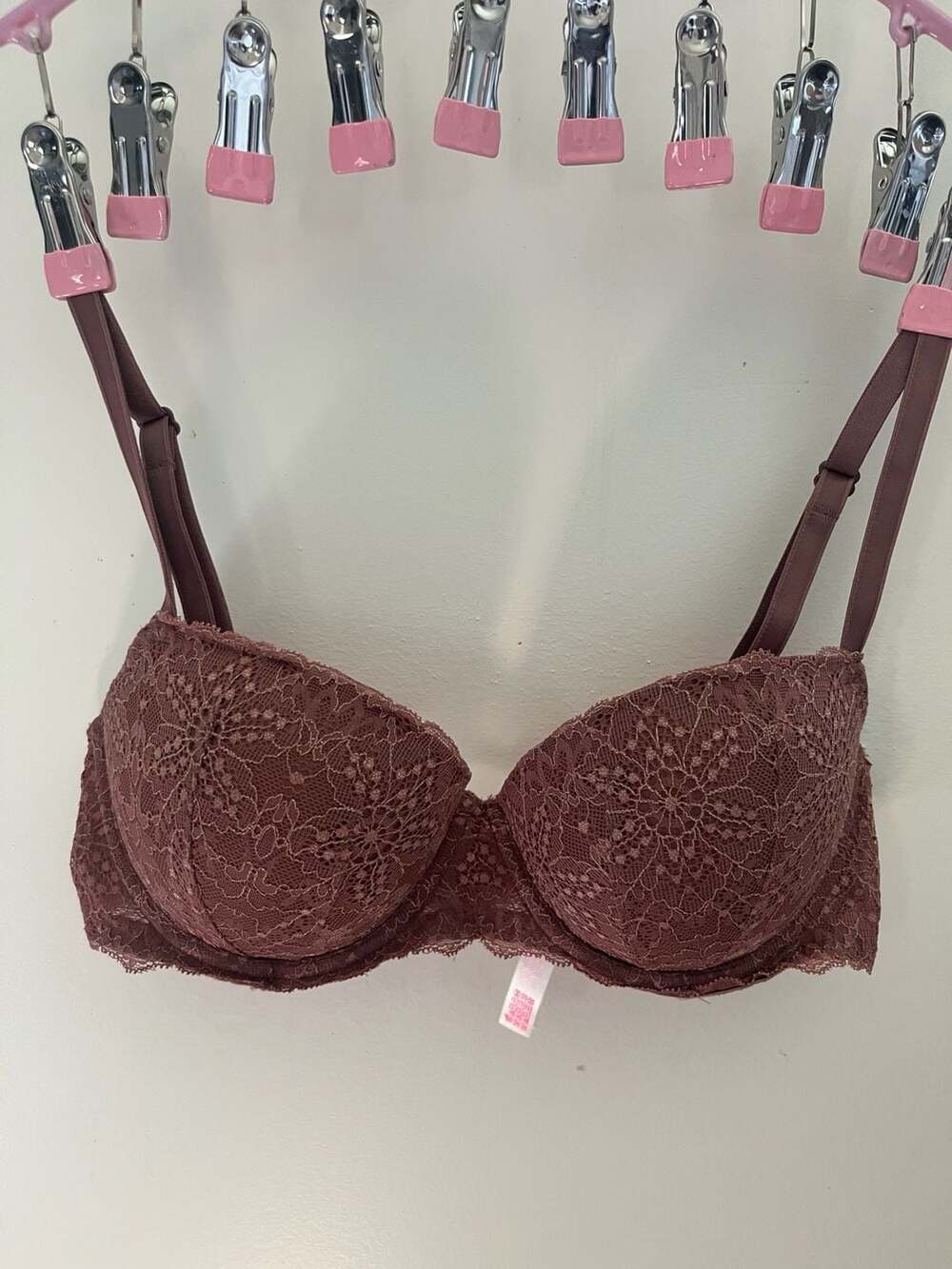 PINK Victoria's Secret Push-Up Bra Size 34D Mauve Lace